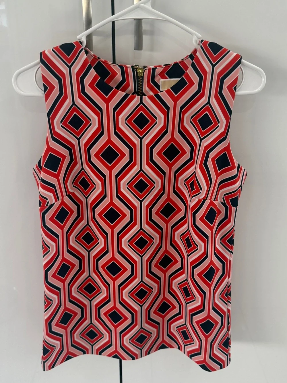 Michael Kors Red & Navy Geometric Sleeveless Top